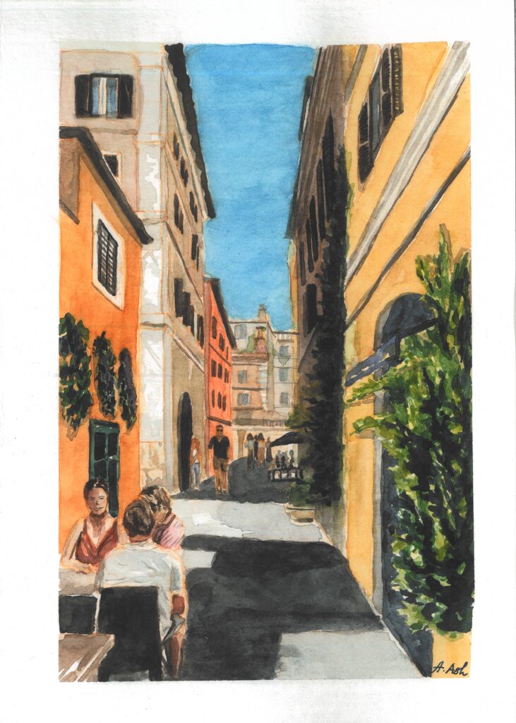 Warm afternoon scene on a narrow street in Rome